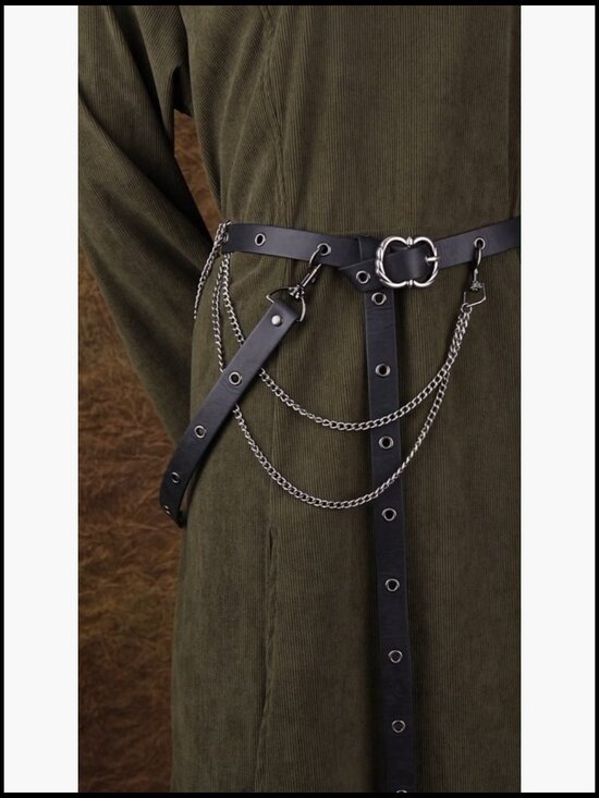 Faux Leather Metal Chain Belt, Vintage Adjustable Thin Belt For Women